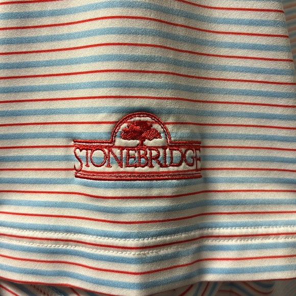 Footjoy golf polo. Size Large. White with red and light blue stripes. - Picture 2 of 5